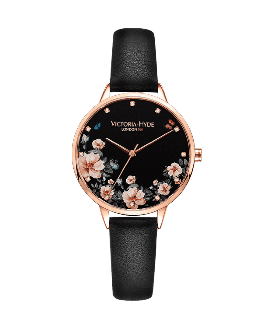 Image for VICTORIA HYDE Watch Green Park Flower Leather, black