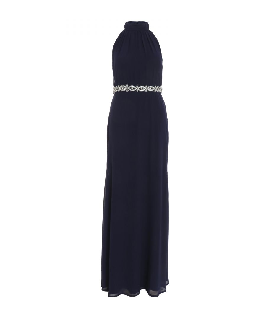 Quiz Womens Navy Chiffon Halter Neck Maxi Dress - Floral - Size 12 UK