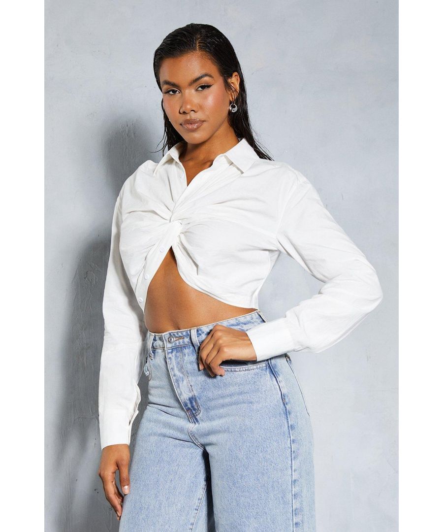 MissPap Womens Poplin Twist Front Cropped Shirt - White - Size 10 UK