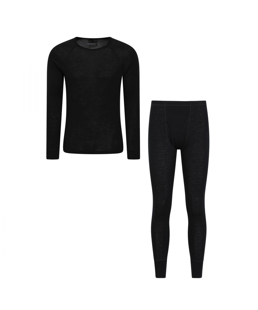 Mountain Warehouse Mens Merino Wool Thermal Base Layers Set (Black) - Size 2XS