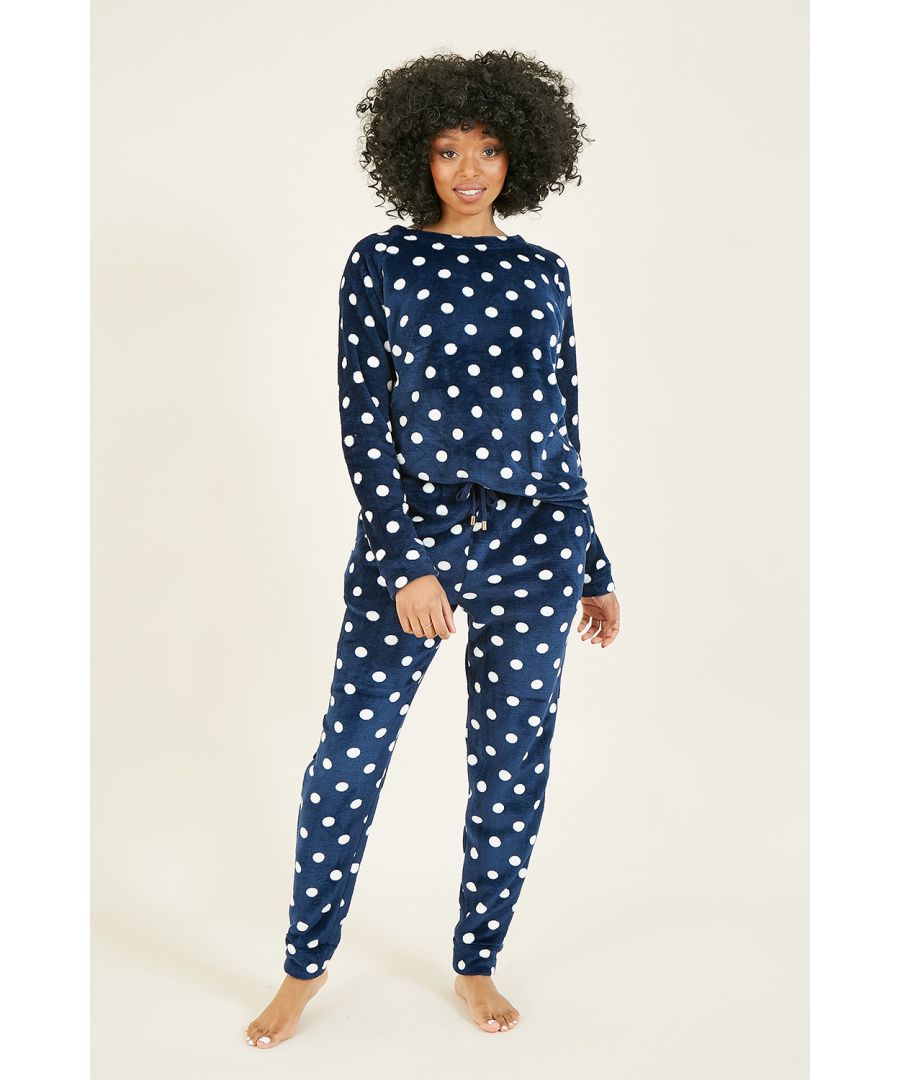 Image for Yumi Navy Spot Super Soft Fleece Pyjamas