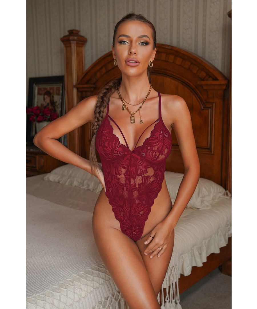 Image for Azura Exchange Red Lace Criss Cross Backless Bodysuit