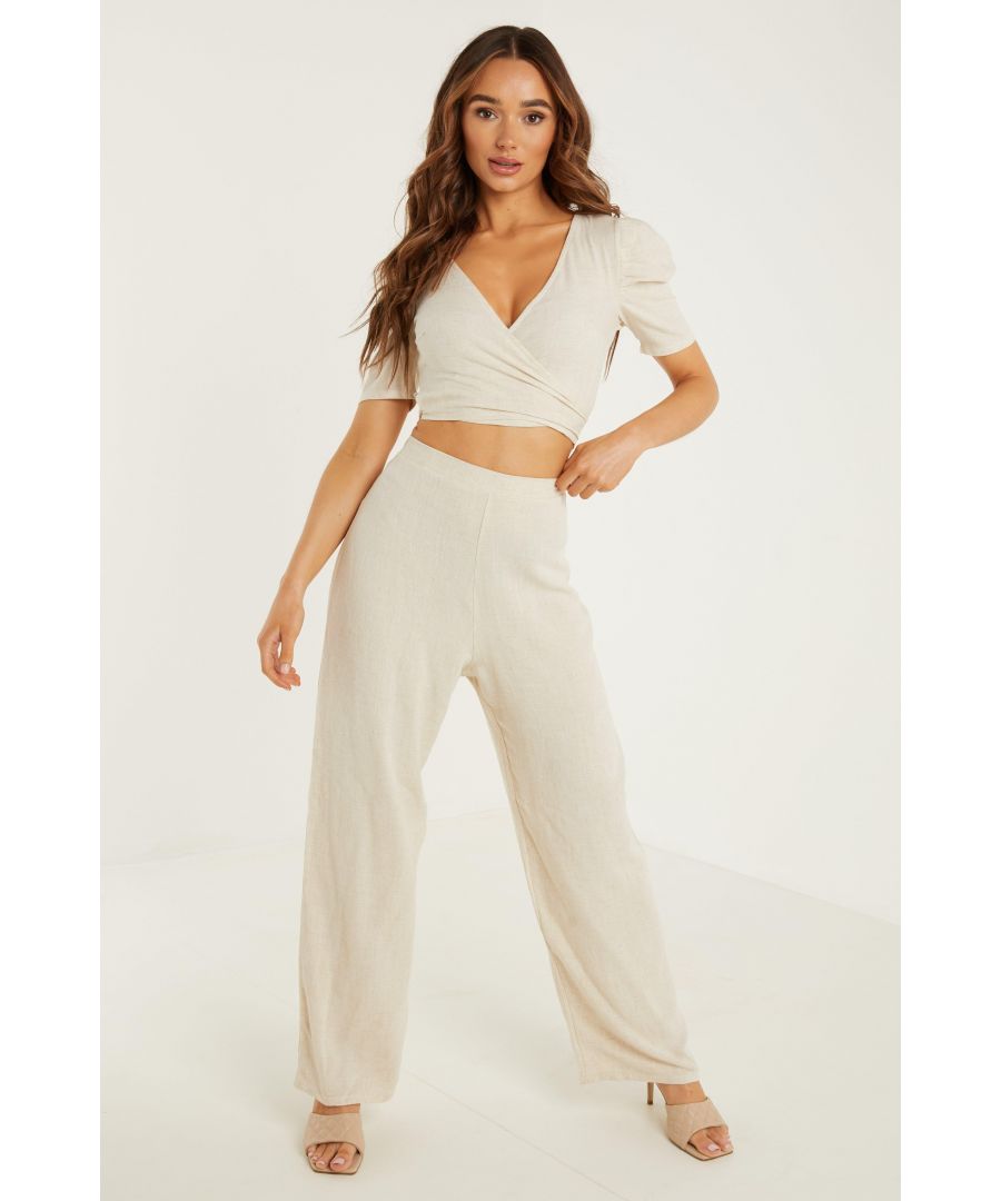 Image for Stone Linen Palazzo Trousers
