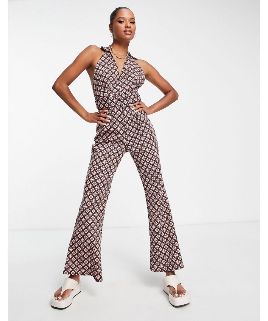 Jumpsuits & Playsuits by ASOS DESIGN Go all-in-one Spread collar Plunge neck Belted waist Zip fastening Flared leg Slim fit  Sold By: Asos