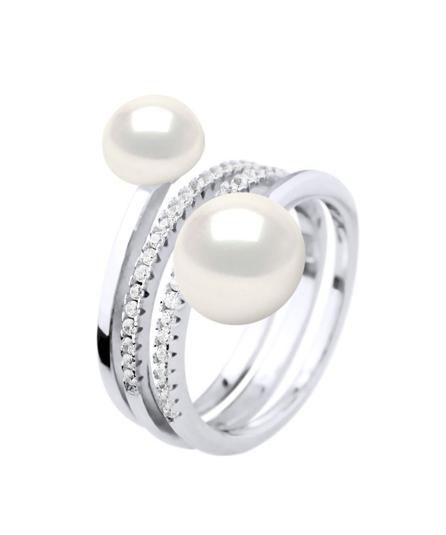 Ring DUO - 2 Real zoetwaterparels 7-8 en 9-10 mm - AAAA Quality + - COLORI NATURAL WHITE - Bestrating oxiden van zirkonium - Verstelbare vanaf maat 48 tot Size 62-925 duizendste rhodium - 2 jaar garantie op fabricagefouten - Wordt geleverd in een presentatie geval met een certificaat van echtheid en een Internationale Garantie - Al onze juwelen zijn gemaakt in Frankrijk.