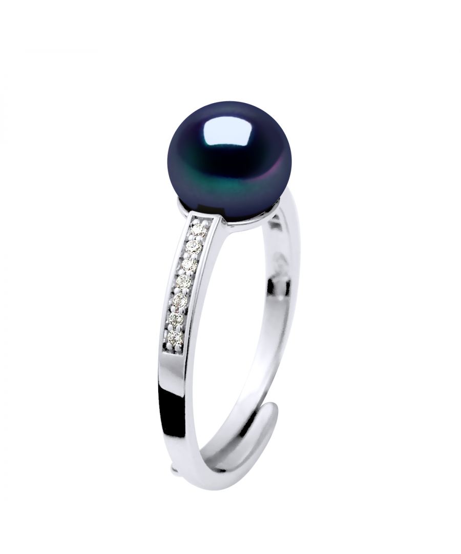 Image for Ring Adjustable Freshwater Pearl 7-8mm Black Zirconium oxides and 925