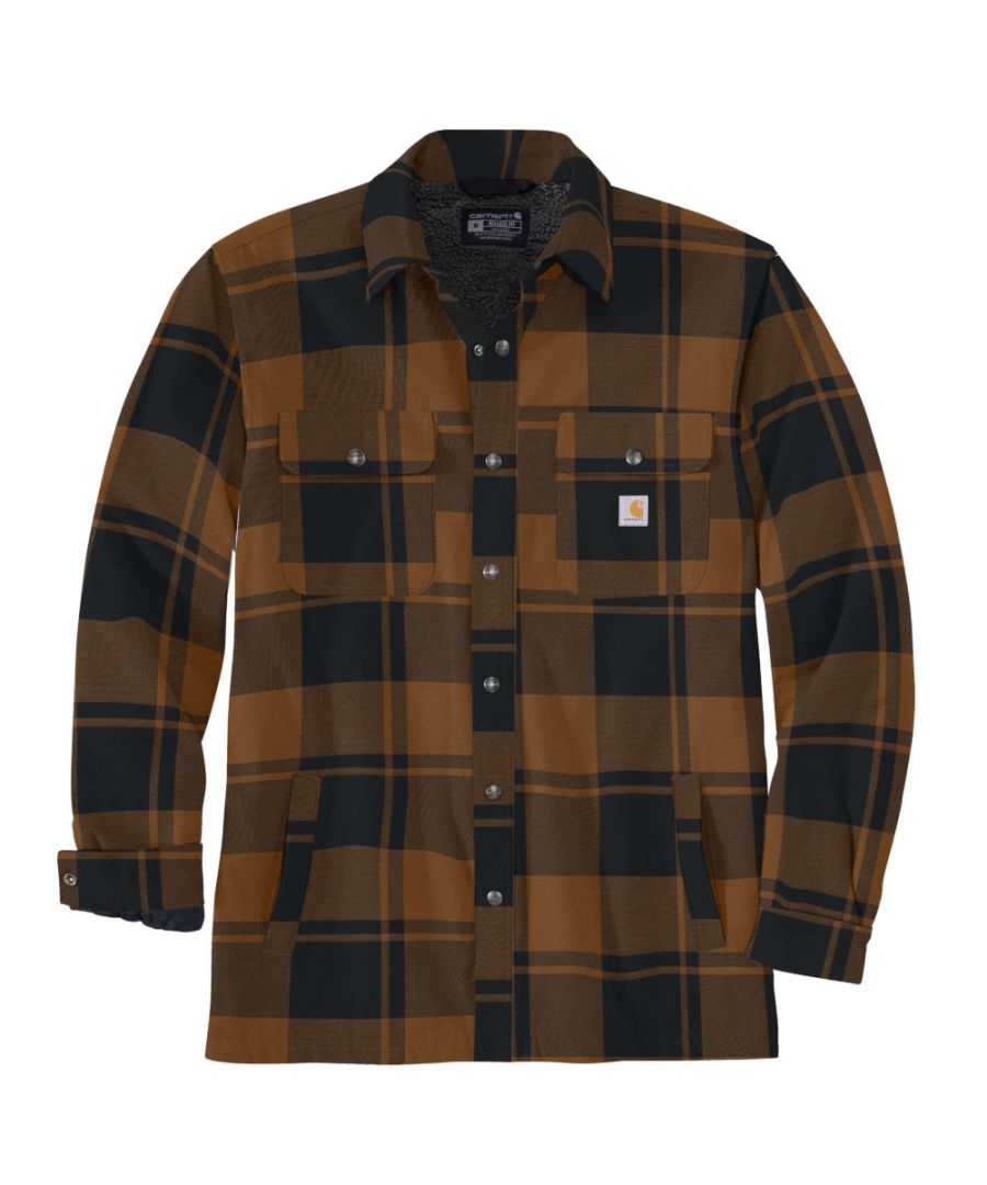 Carhartt Mens Flannel Sherpa Lined Shirt Jacket - Brown - Size Medium