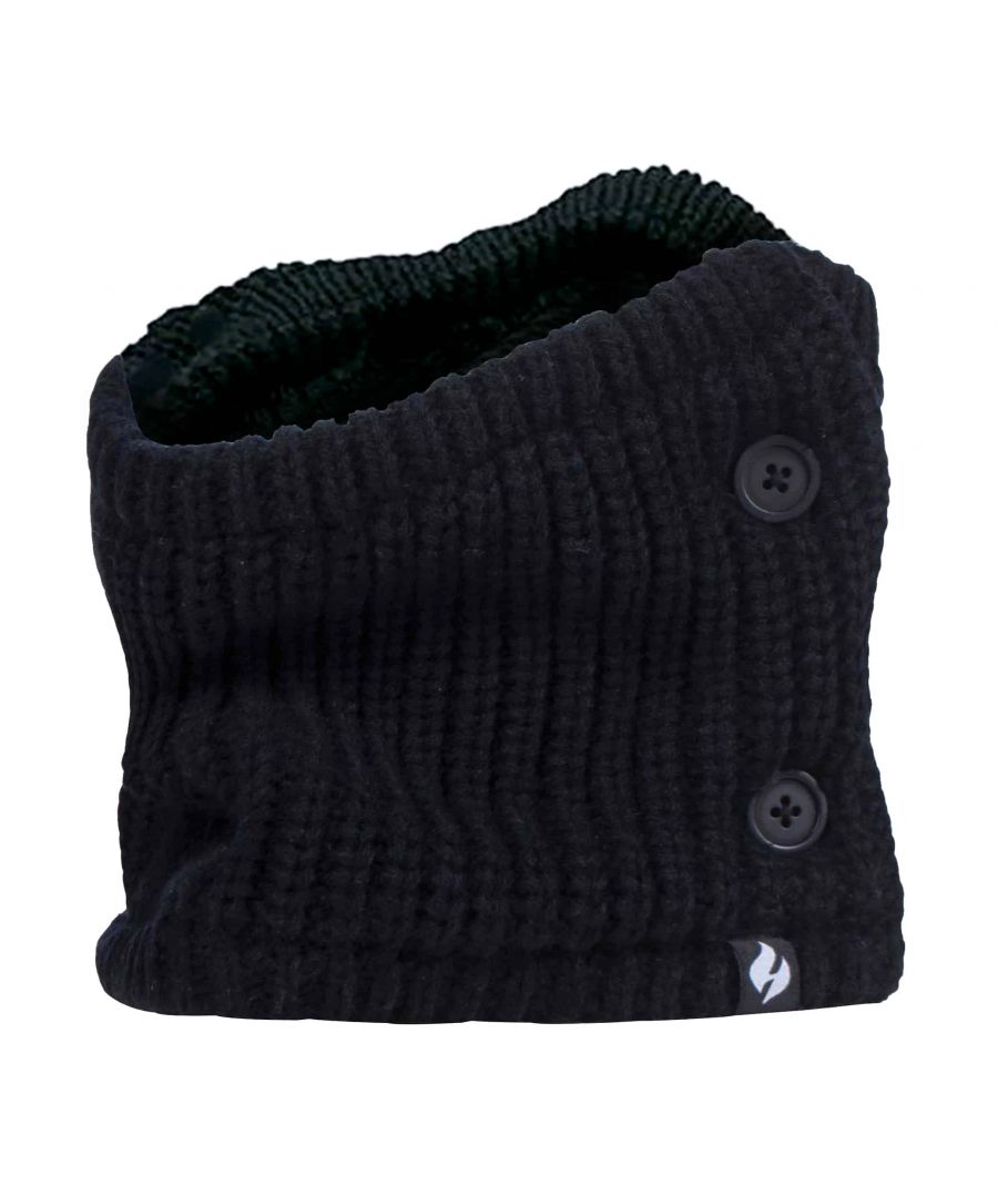 Unisex Heat Holders Buttoned Neck WarmerA neck warmer that is very effective at keeping your warm throughout blistering cold winters is essential. These Unisex Neck Warmers will not only keep you warm but are more funtional than a regular neck warmer as they have a buttoned side for an easier way to get it on and off.This product benefits from HEATWEAVER insulation, which is a plush fur-like thermal lining that maximises the amount of warm air held close to your body.The advanced, high performance Heat Holders insulating yarn helps protect against the cold and wicks away moisture to keep you dry and comfortable. The specially sculpted fit of this neck warmer drops low to contour around the chest, neck and chin for extra warmth and protection.This neck warmer has a 3.5 Tog rating which measures the thermal ability of a garment.They are made from a 100% Acrylic Outer and a 100% Polyester Lining, have One Size that fits all and come in classic Black. They are safely machine washable.Heat Holders - Bestseller since 2010, providing a wide range of winter thermal products that we provide in our Sock Snob online shopExtra Product Details- Unisex Neck Warmer- Heat Holders- Buttoned Side- Heatweaver fleece lining- Insulating yarn- Sculpted to fit neck- Easier to wear than a scarf- One Size fits all- 3.5 Tog- Machine Washable