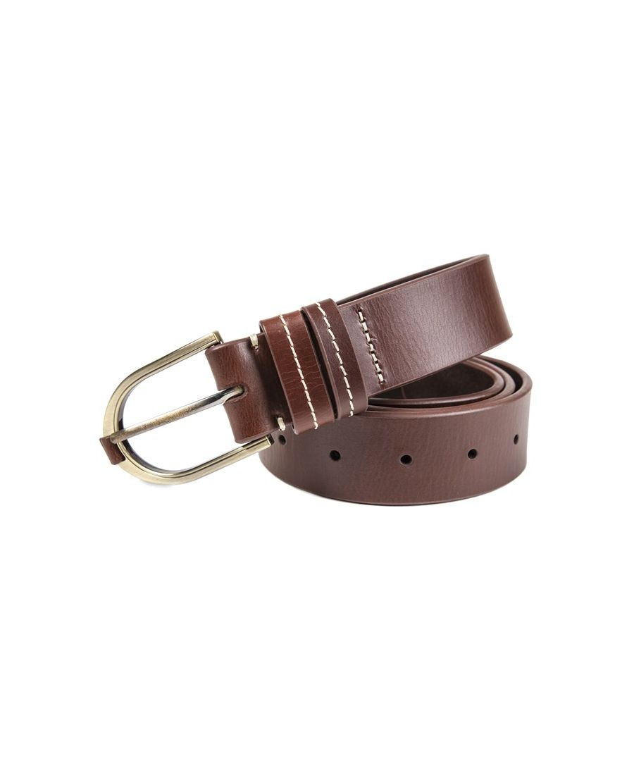 Womens brown Joules luckford belt, manufactured with leather. Featuring: engraved buckle, joules branding, belt width 3cm, small = 100cm and medium = 120cm.