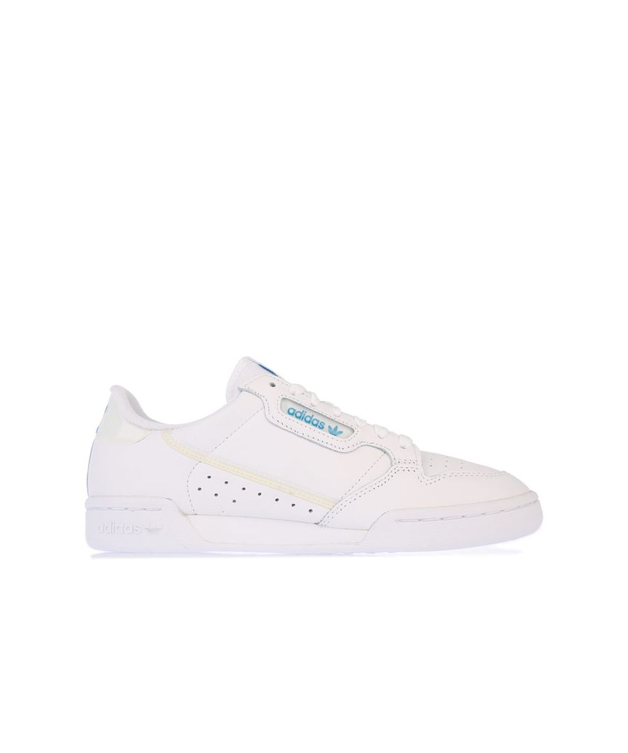 Mens  adidas Originals Continental 80 Trainers in white .- Leather upper.- Lace up fastening.- OrthoLite® sockliner.- EVA midsole insert.- Nylon tongue with woven Trefoil brand patch. - Logo window to side.- Synthetic  heel patch with debossed Trefoil logo.- Split rubber cupsole.- Leather upper  Textile lining  Synthetic sole.- Ref: FU997