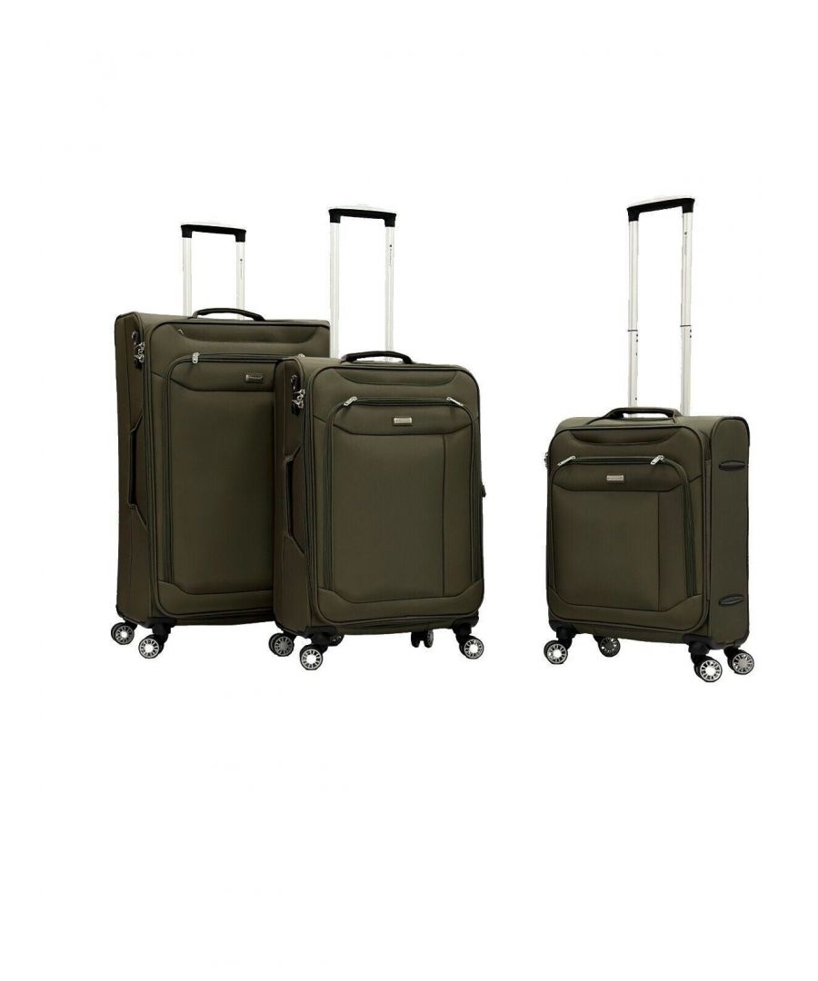 Infinity Leather Unisex Lightweight Khaki 4 Wheel Luggage Travel Cabin TSA Suitcase Set - One Size