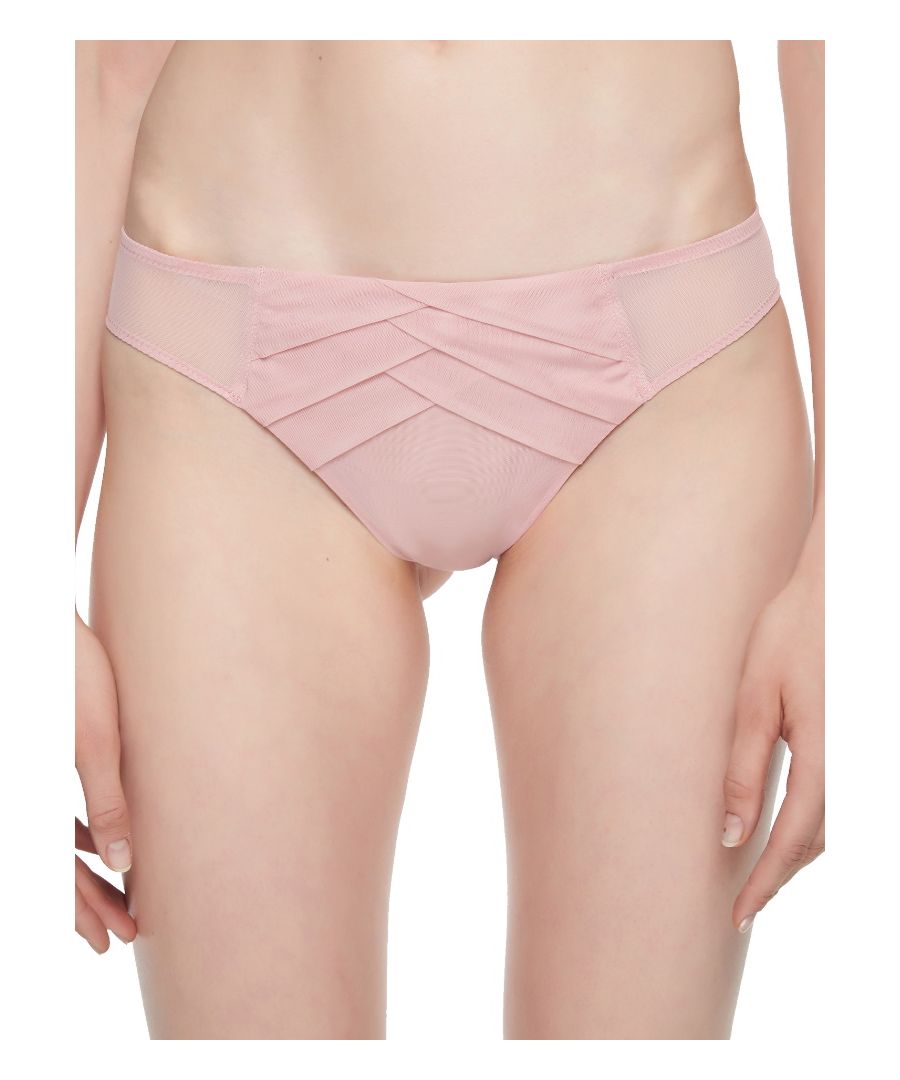 Chantal Thomass Encens Moi Brief. A lightweight French design with a sheer effect, laced tulle and gathering at the back. Elastic waist and tulle effect. Product is made of 88% Nylon, 12% Elastane, Cotton and is hand-wash only.