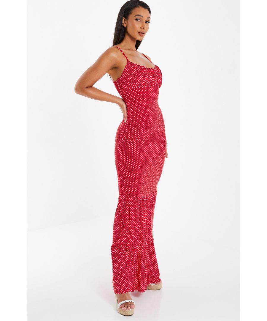 Image for Red Polka Dot Ruched Maxi Dress