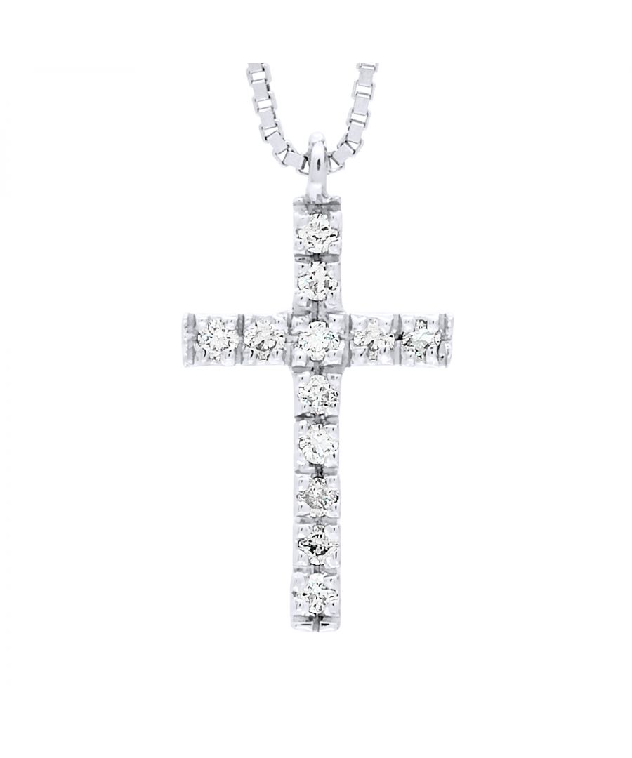 Necklace Cross Diamonds 0,07 Cts - White Gold - HSI Quality - Length 42 cm, 16,5 in - Our jewellery is made in France and will be delivered in a gift box accompanied by a Certificate of Authenticity and International Warranty