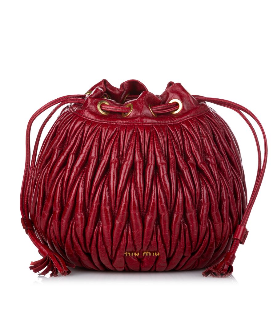Image for Vintage Miu Miu Matelasse Lambskin Leather Bucket Bag Red