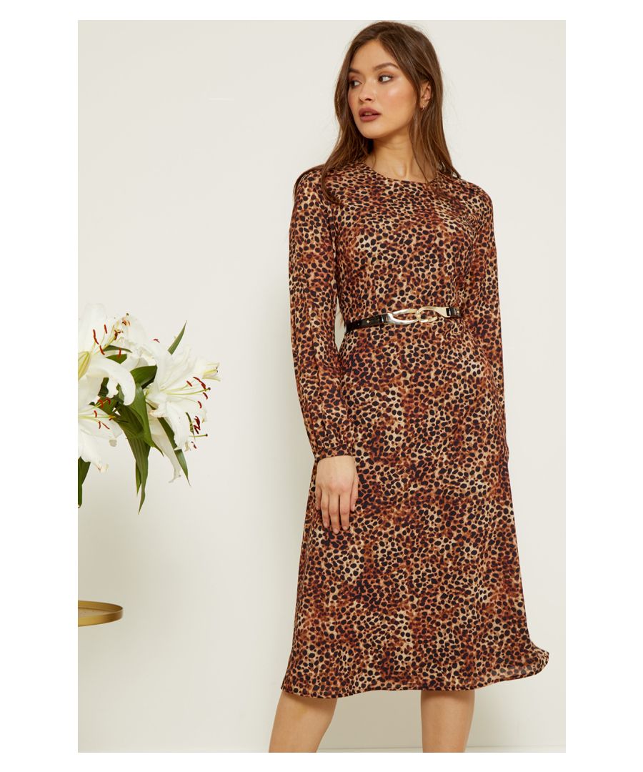 Image for Brown Animal Spot Print Fit & Flare Midi Dress