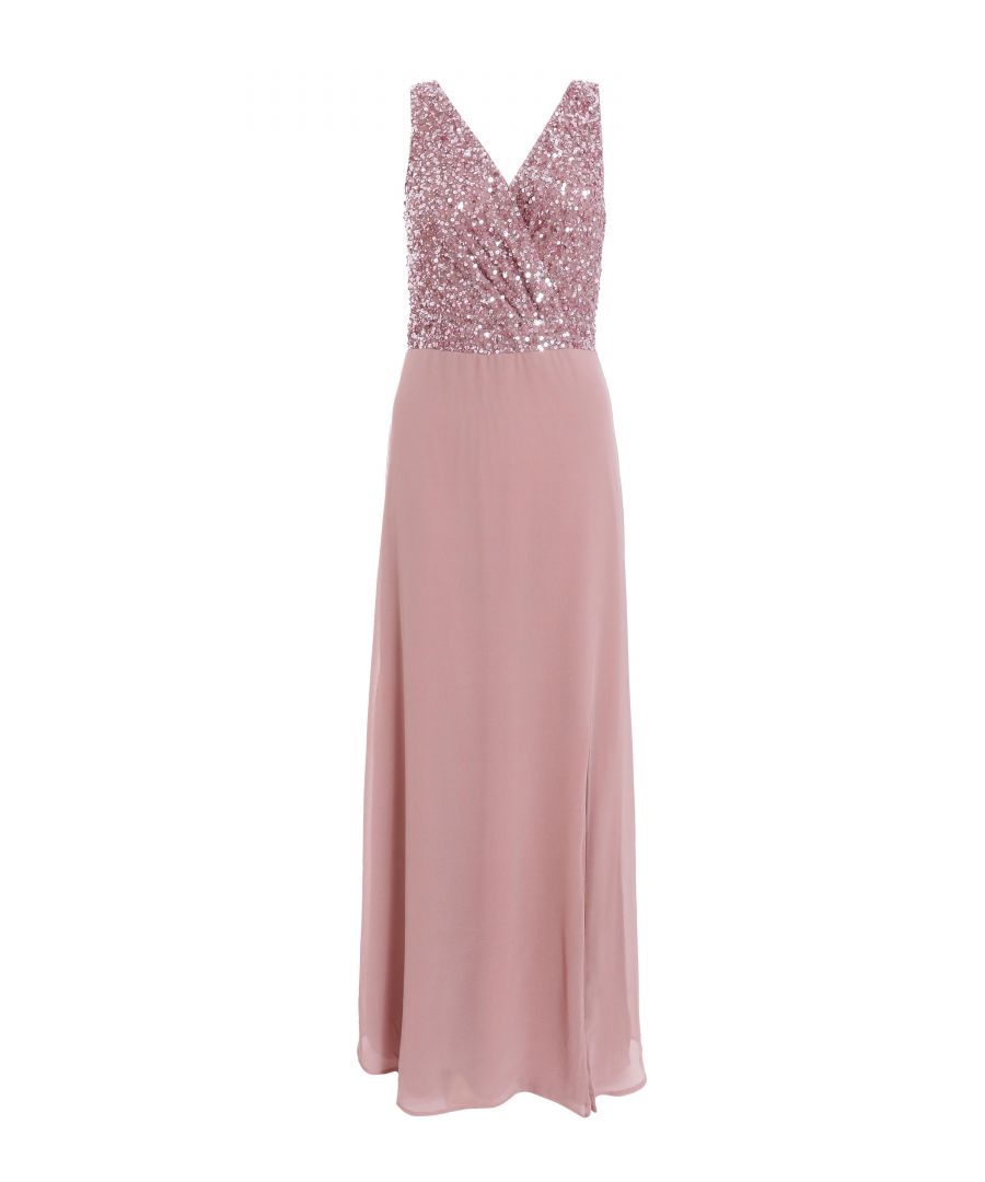 Quiz Womens Mauve Embellished Chiffon Maxi Dress - Pink - Size 14 UK