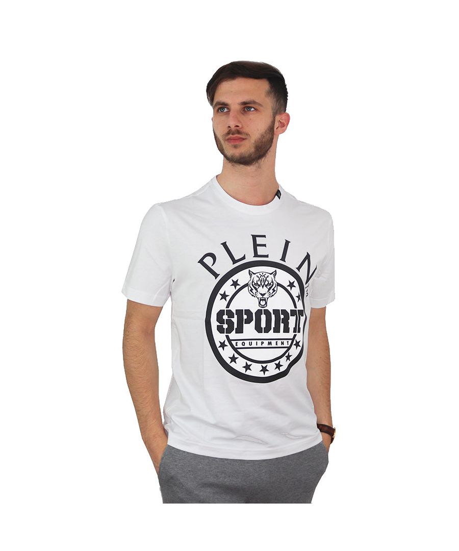 Plein Sport heren-T-shirt in katoen met print op de voorkant en reliëflogo op de achterkant. Gemaakt in Italië