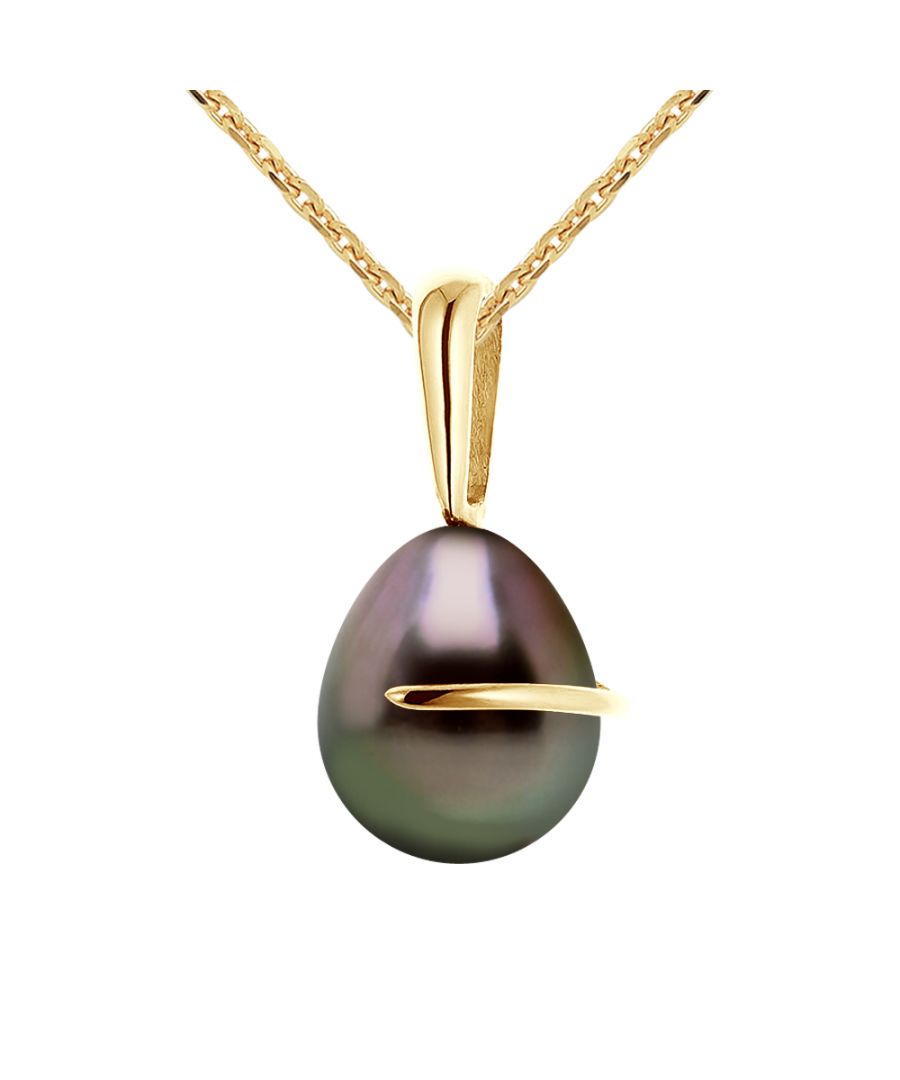 Necklace Bélière Rand- Our Gold 375 and true Cultured Tahitian Pearl Pear Shape 8-9 mm , 0,31 in - Our jewellery is made in France and will be delivered in a gift box accompanied by a Certificate of Authenticity and International Warranty