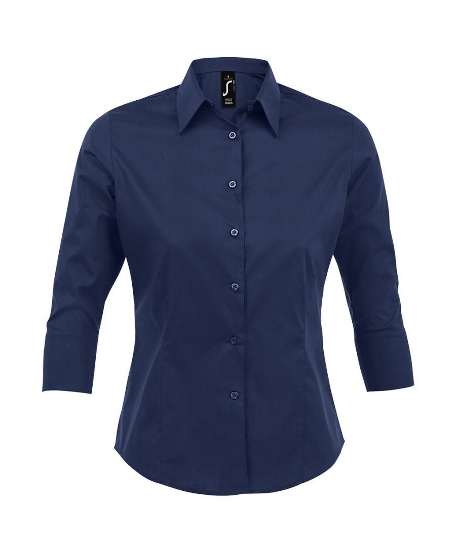 SOLS Womens/Ladies Effect 3/4 Sleeve Fitted Work Shirt (Dark Blue) - Size Small