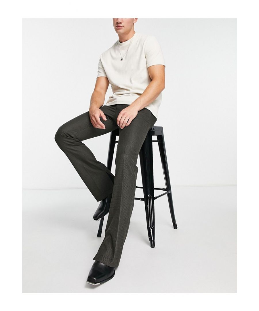 topman mens straight flare trousers in black zig zag texture - size 28w/30l