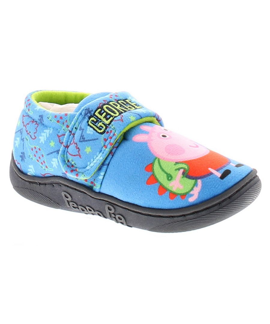 Peppa Pig Childrens Infants Full Slippers Blue 5 - 10. Fabric Upper. Fabric Lining. Fabric Sole. Childrens Peppa Pig Character Plush Slipper With Touch/Close Fastening. Padded Sock For Extra Comfort..