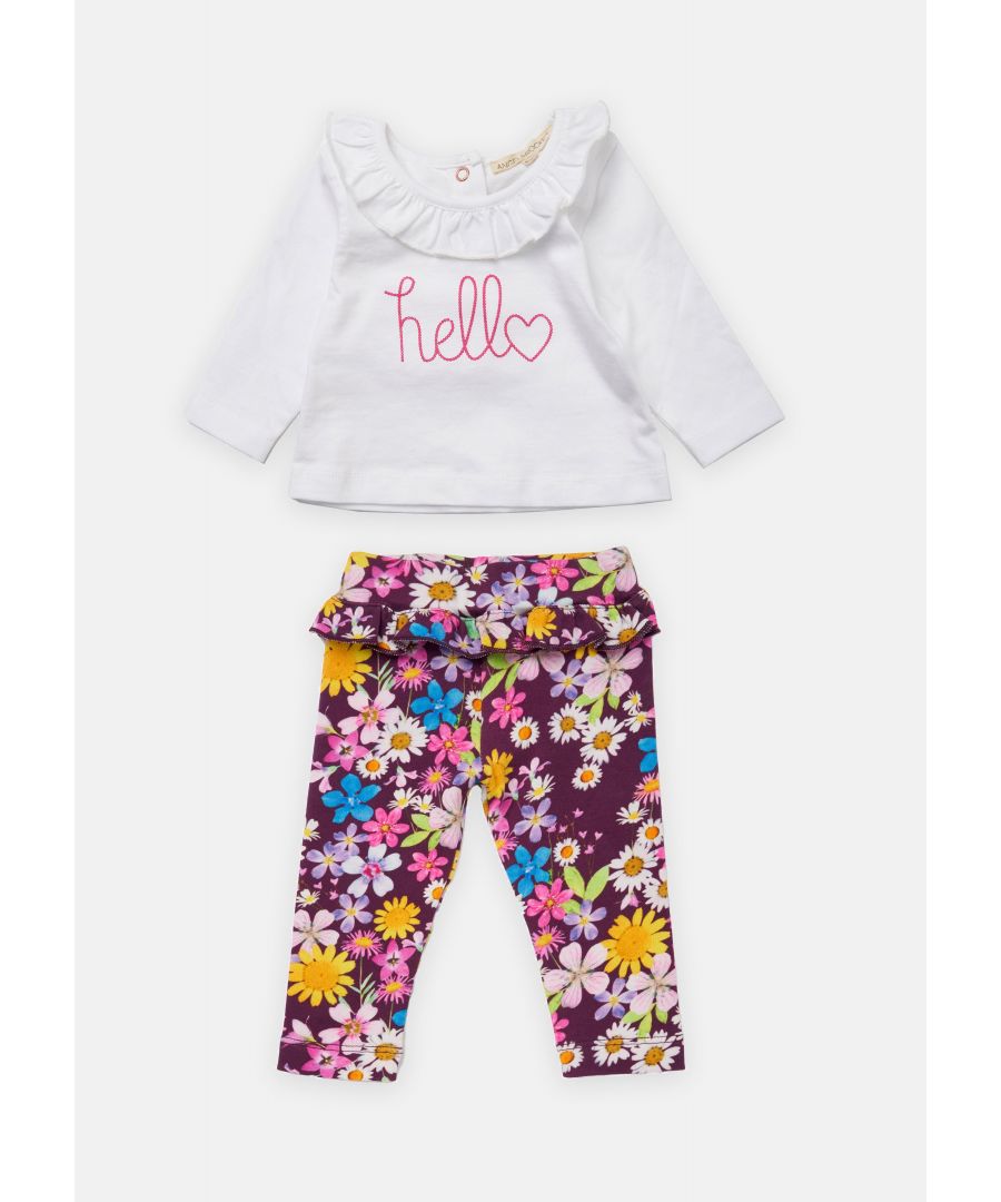 Hello beautiful! A pretty white jersey top with woven ruffle collar worn with daisy pop print legging in super soft cotton jersey  it's the perfect outfit for spring.    Angel & Rocket cares - made with Fairtrade cotton   Colour: Pinks   About me: 100% Cotton   Look after me: Think planet  wash at 30c