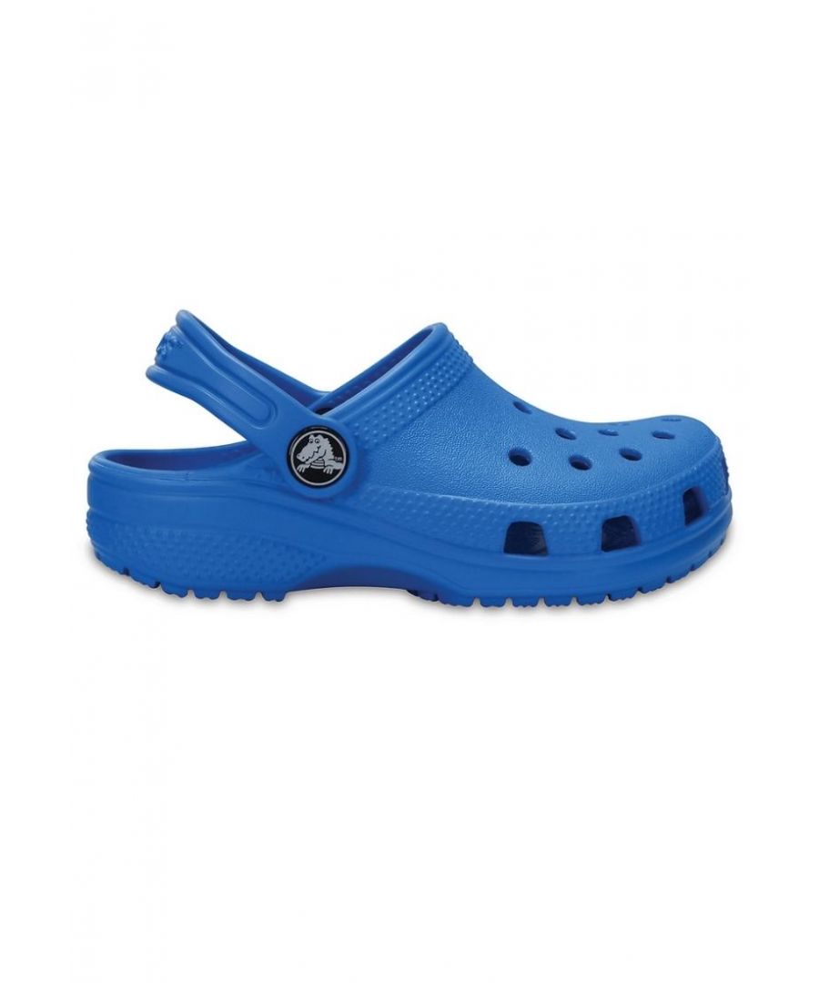 Original. Versatile. Comfortable.\n\nEasy on, easy off! Just like the adult Classic, the kids’ version offers amazing comfort and support, thanks to the light, durable Croslite™ material and molded design. Kids can customize their Crocs clog however they like; ventilation holes accommodate Jibbitz™ brand charms.\n\nKids’ Classic Clog Details:\n\nPivoting heel straps for a more secure fit\nEasy to clean\nCustomizable with Jibbitz™ charms\nIconic Crocs Comfort™: Lightweight. Flexible. 360-degree comfort.