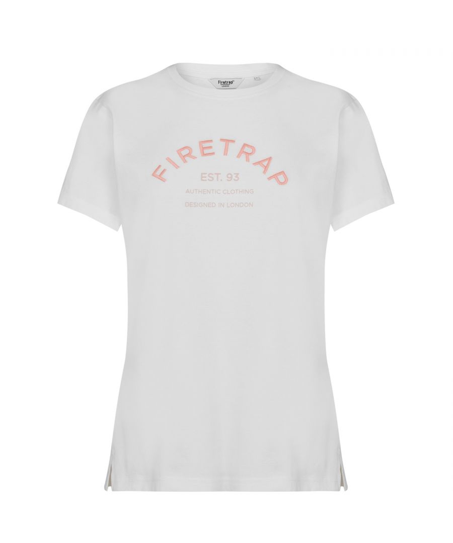 Add that touch of statement with your leisurewear with this Firetrap logo T-Shirt. With a boyfriend fit that flatters every figure whilst adding that casual aesthetic that is instantly cool, this tee is a wardrobe must. Designed with crew neckline as well as short sleeves, you can't get more classic than this. > Associated Activity: Lifestyle > Length: Regular > Fit Type: Regular Fit > Sleeve Length: Short Sleeve > Collar Style: Crew Neck > Fabric: Polyester > Fastenings: Pull Over > Care Instructions: Machine Washable, Follow Care Instructions > Style: T-Shirts