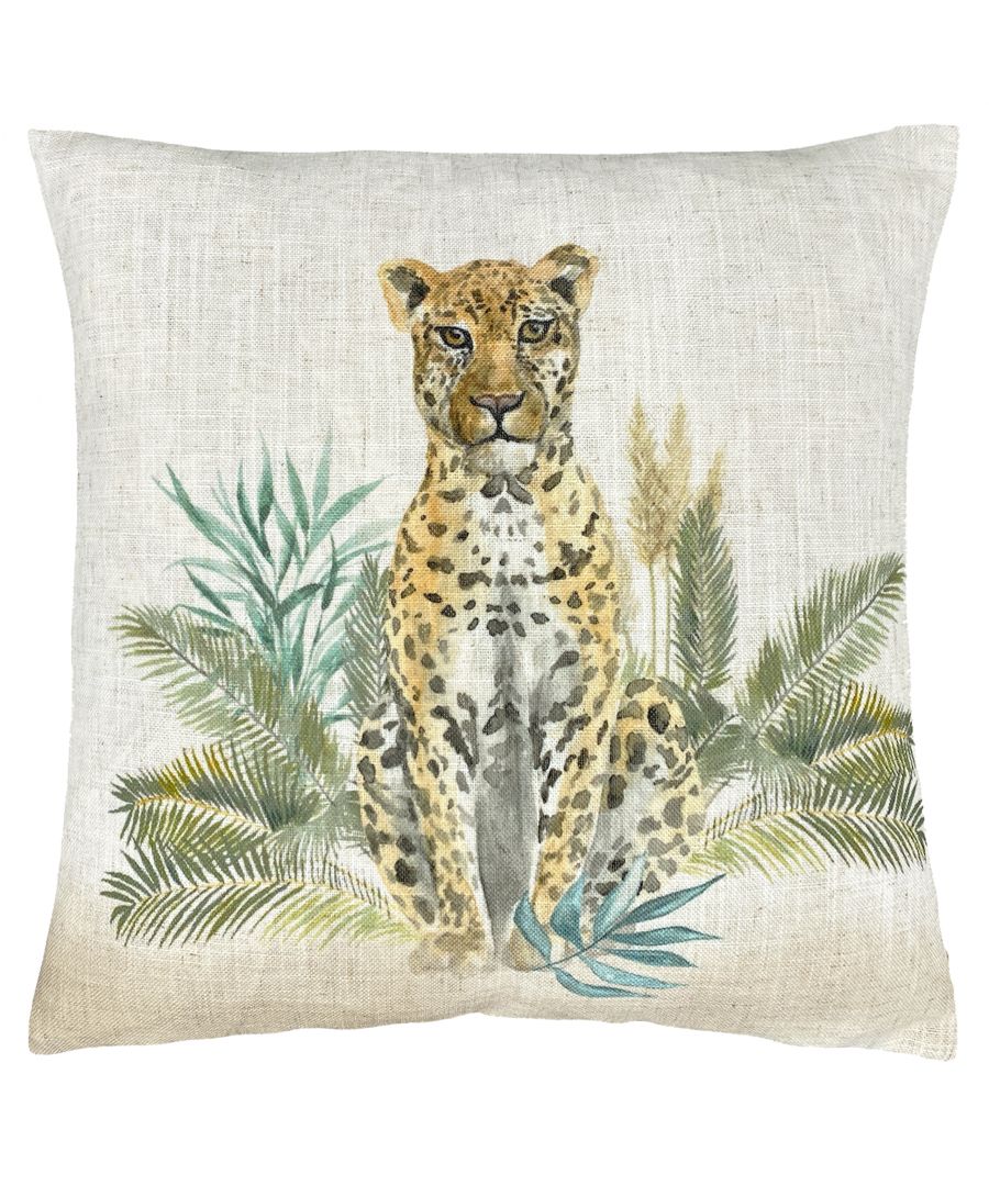 Inspired by the African jungle, this hand-painted design depicts an impressive Leopard in its natural habitat. The Kenya cushion will sit perfectly in any contemporary home, with its neutral colour palette and soft linen fabric.