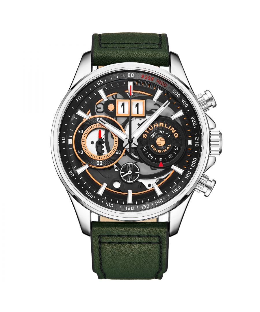 Image for Green and Silver Ace Aviator Chronograph & Tachymeter Quartz 45mm