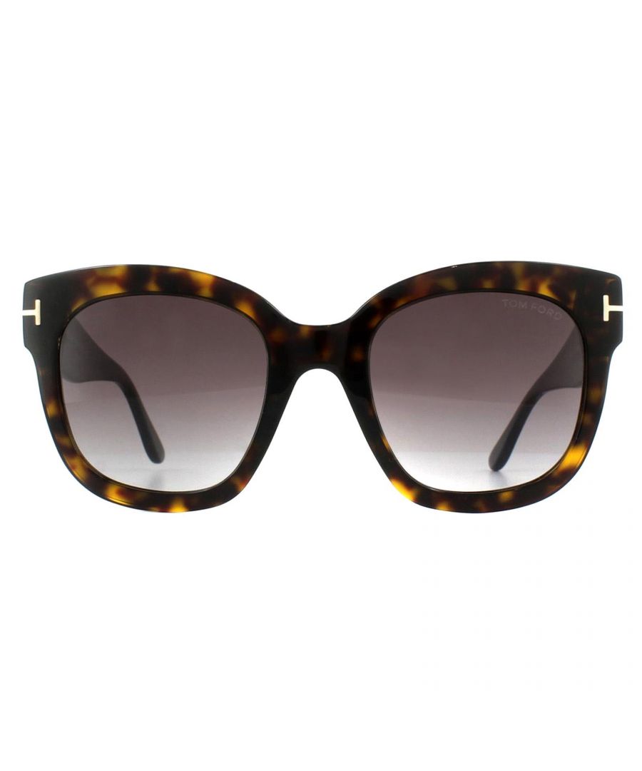 Tom Ford Sunglasses 0613 Beatrix 52T Dark Havana Bordeaux Gradient are a large oversized softened square design with the classic T logo on the temples and Tom Ford logo plaque to the temple tips
