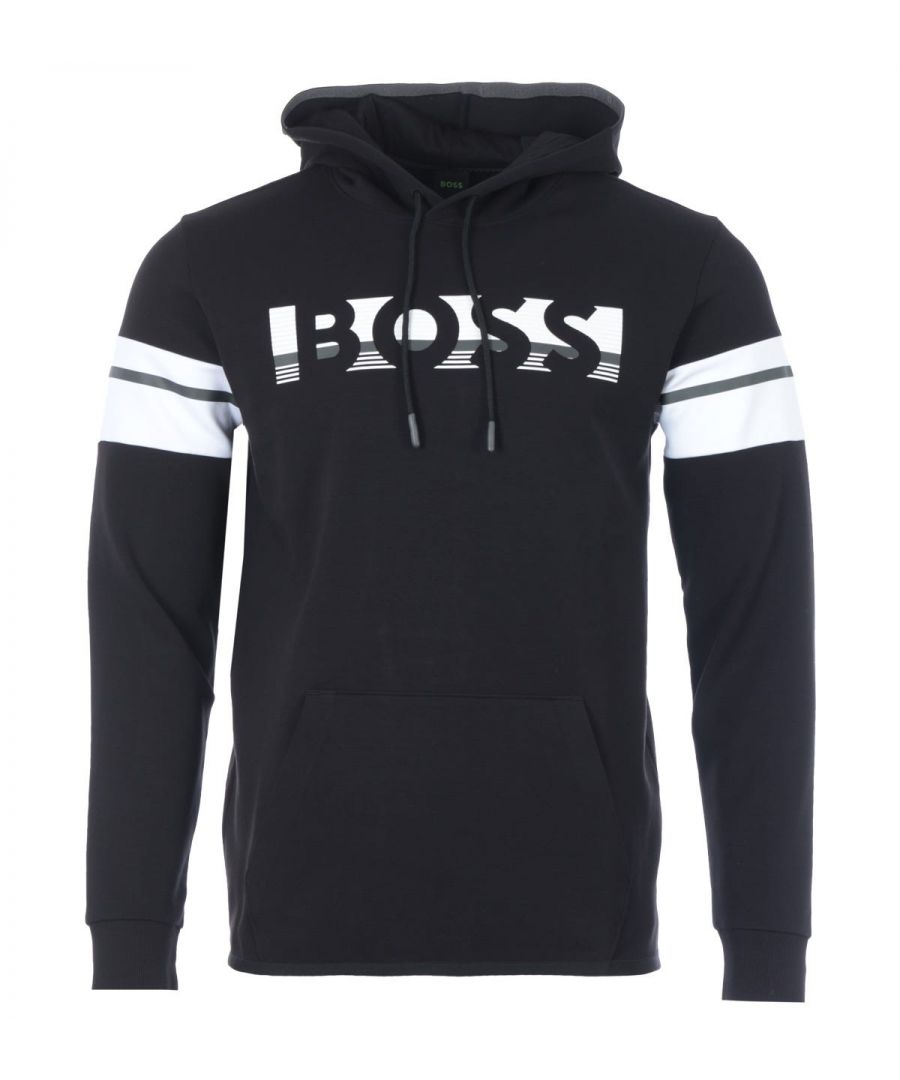 The Soody Side Stripe Hooded Sweatshirt from BOSS Athleisure is the perfect piece to refresh your wardrobe with contemporary sports style. Crafted from a smooth and comfortable stretch cotton blend interlock. Featuring a drawstring hood, a kangaroo pocket, ribbed cuffs and coordinating side stripes at the sleeves for an athletic look. Finished with an iconic BOSS logo printed across the chest.Regular Fit , Stretch Cotton Blend Interlock, Adjustable Drawstring Hood, Kangaroo Pocket, Ribbed Cuffs & Bound Hem, Side Stripe Detailing, BOSS Branding. Style & FitRegular Fit, Fits True to Size. Composition & Care: 80% Cotton, 15% Polyester, 5% Elastane, Machine Wash.