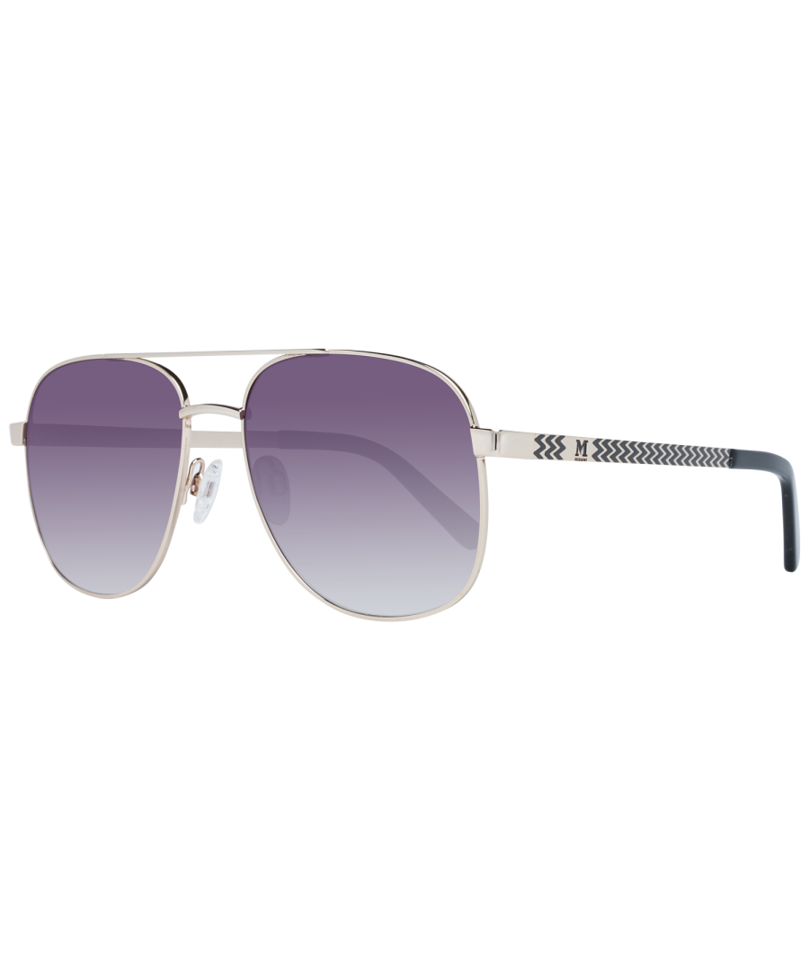 Missoni Sunglasses MM669 S05 57 Women\nFrame color: Gold\nLenses color: Black\nLenses material: Plastic\nFilter category: 2\nStyle: Aviator\nLenses effect: No Extra\nProtection: 100% UVA & UVB\nSize: 57-16-140\nLenses width: 57\nLenses height: 49\nBridge width: 16\nFrame width: 140\nTemples length: 140\nShipment includes: Case, cleaning cloth\nSpring hinge: No\nExtra: No extra