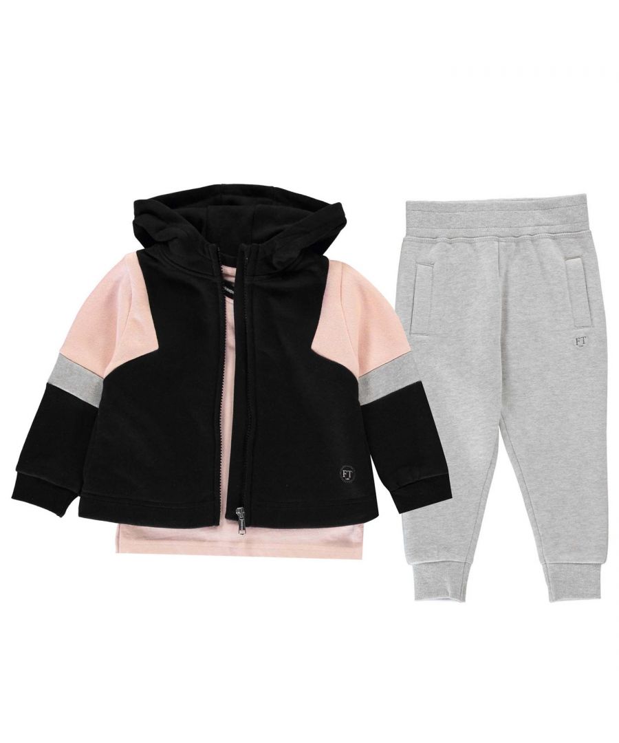 Firetrap 3 Piece Jogger Set Baby Girls - This Firetrap 3 Piece Jogger Set consists of a lightweight t shirt, a zip fastening jacket and fleece joggers, all of which are complete with Firetrap branding.