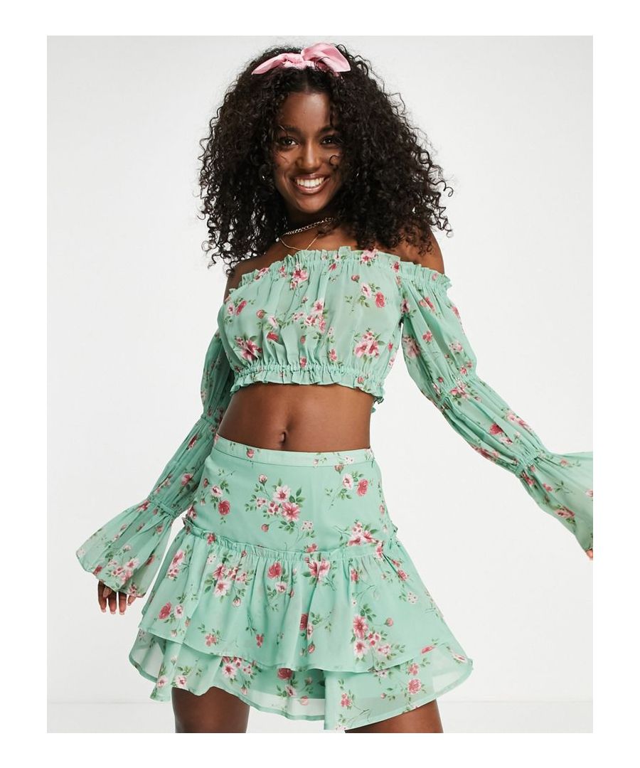 Mini skirt by ASOS DESIGN Part of a co-ord set Top sold separately Floral print High rise Tiered design Regular fit  Sold By: Asos