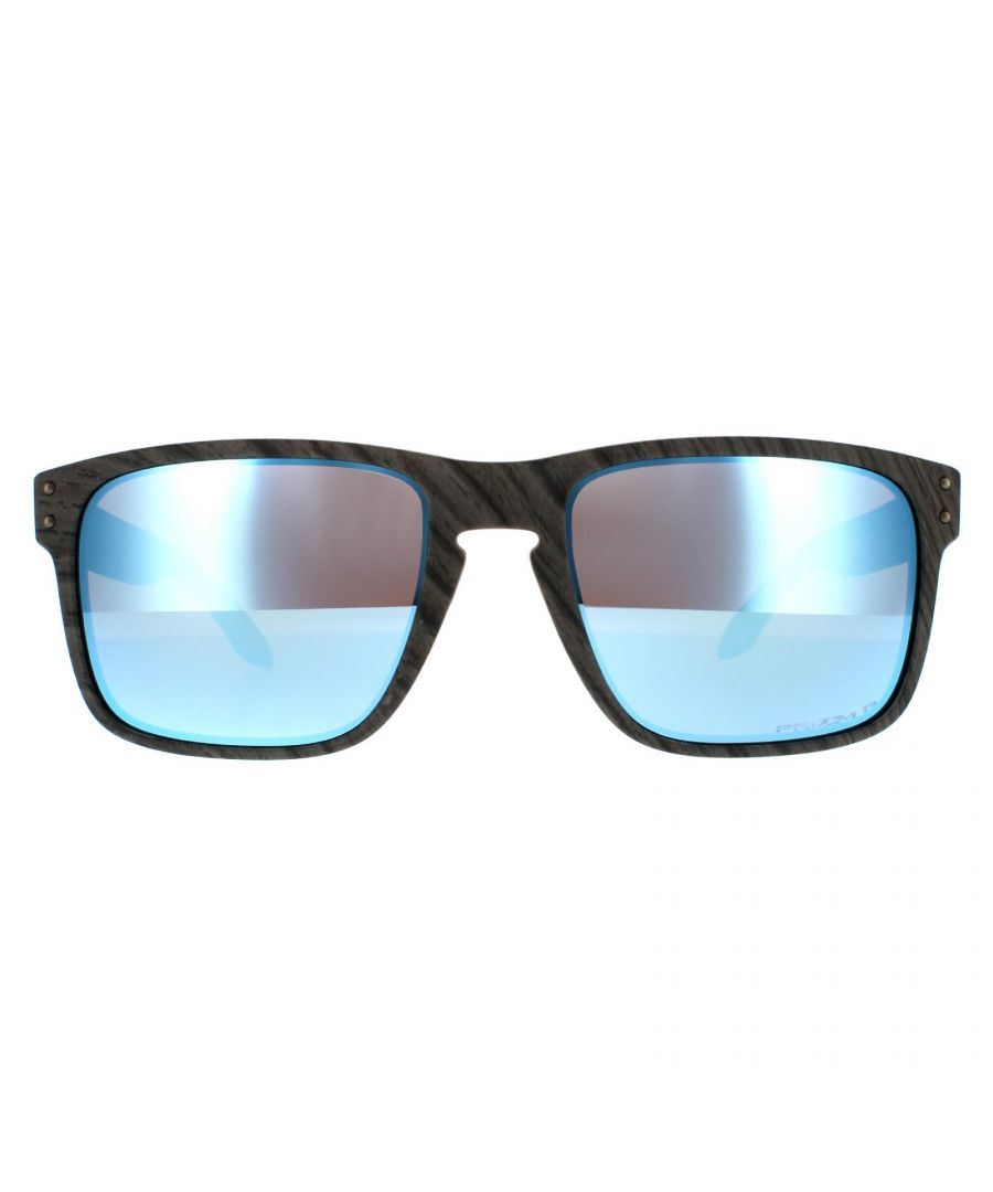 Image for Oakley Rectangle Mens Woodgrain Prizm Deep Water Polarized Sunglasses
