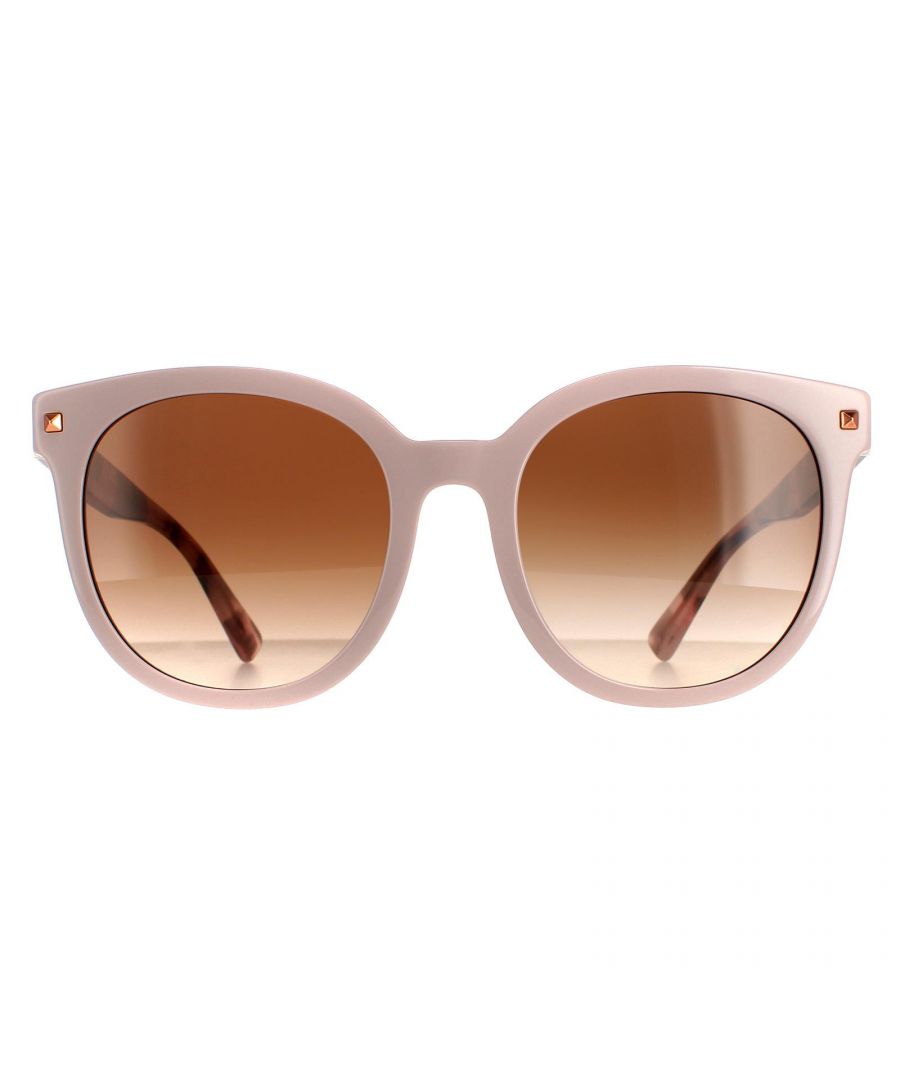 Valentino Round Womens Antique Pink Havana Brown Gradient VA4083 Sunglasses VA4083 are a glamorous round design crafted from lightweight acetate. The Valentino logo features on the temple tips for brand recognition . Studs on the front frame complete the fashionable look.