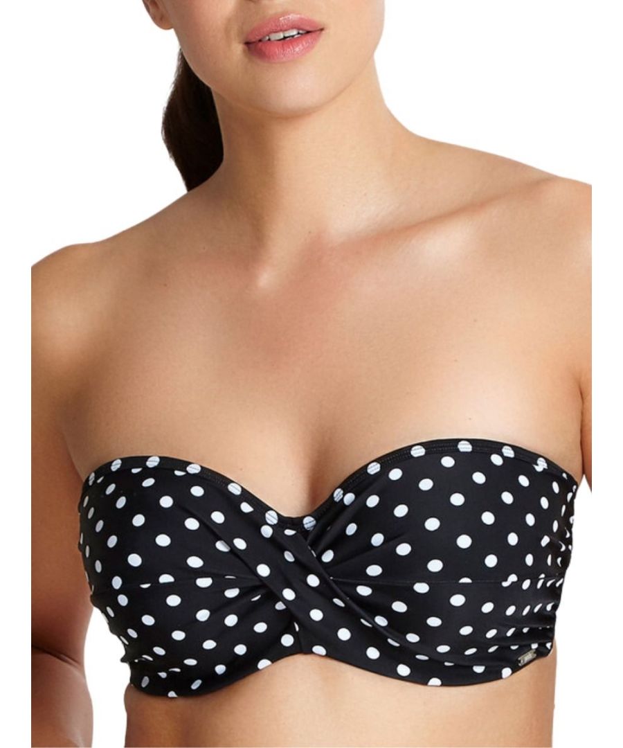 Panache Womens Anya Spot Twist Front Bandeau Bikini Top - Black Polyamide - Size 36G