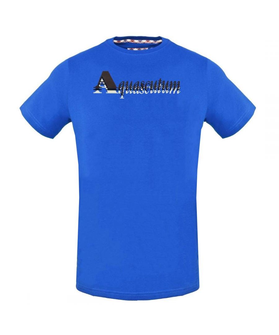 Aquascutum Layered Logo Blue Tee. Crew Neck T-Shirt, Short Sleeves. Stretch Fit 95% Cotton 5% Elastane. Regular Fit, Fits True To Size. Style TSIA15 81.