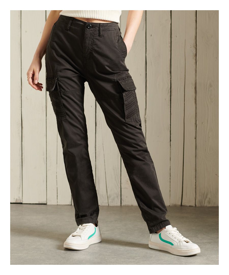 This seasons 'in' trouser that is an absolute wardrobe must have the Slim Cargo Trouser features a 6 pocket design, belt loops and embroidered detailing.Zip and button fastening6 pocket designEmbroidered detailingBelt LoopsMade with Organic Cotton - which is grown without the use of artificial chemicals, leading to better soil, 60-90% less water used, and better health for farmers.