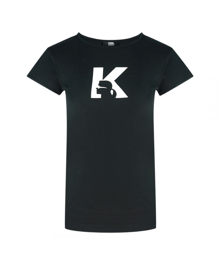 Karl Lagerfeld blok 'K' logo zwart T-shirt. Karl Lagerfeld blok 'K' logo zwart T-shirt. Merklogo op de borst. 100% katoen. Normale pasvorm, valt normaal qua maat. Productcode - KL22WTS01