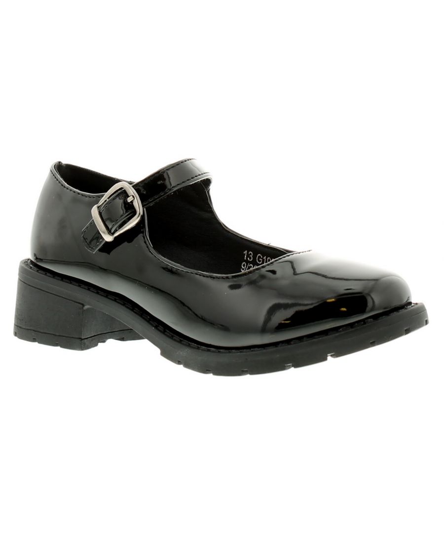 Image for New Older Girls/Childrens Black Patent Buckle Fasten Fashion Shoes