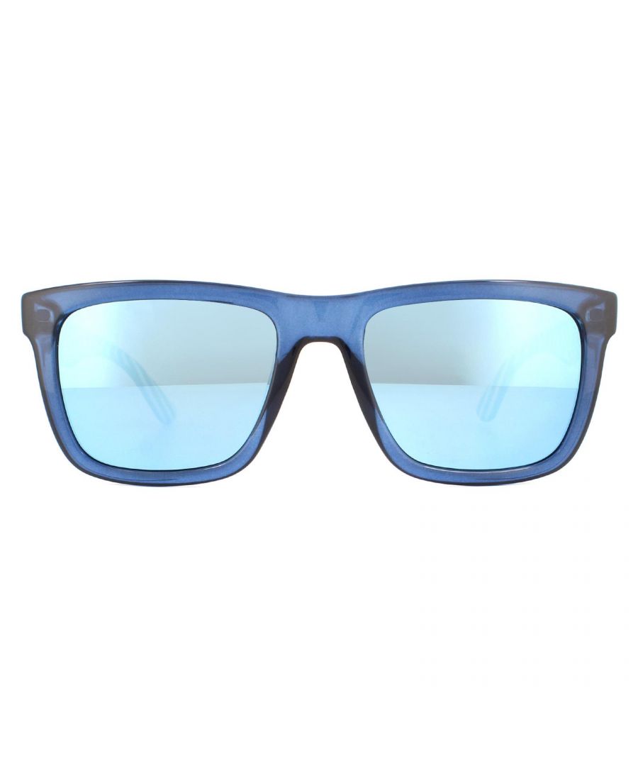 Lacoste Sunglasses L750S 424 Blue Blue Mirror are a simple style with a classic rectangular look with the instantly recognisable alligator logo on the temple. AN interesting black and white inside pattern completes the look.