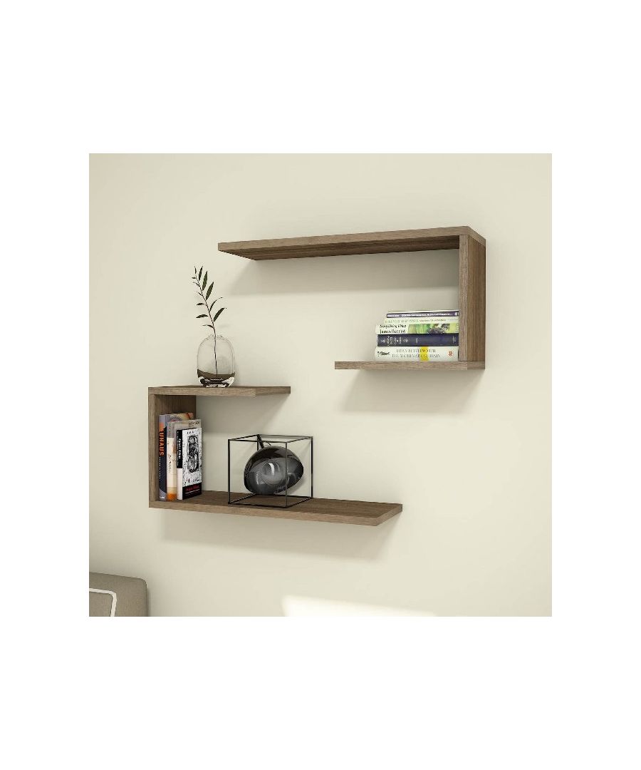 This modern and functional shelf is the perfect solution to keep your books and objects in order and to furnish your home in an original way. Thanks to its design, it is ideal for the living area, the sleeping area of the house and the office. Assembly kit included, easy to clean, easy to assemble. Color: Walnut | Product Dimensions: Each Shelf W60xD20xH27 cm | Material: Melamine Chipboard, PVC | Product Weight: 5,6 Kg | Supported Weight: Each Shelf 3 Kg | Packaging Weight: W71xD27,5xH8 cm Kg | Number of Boxes: 1 | Packaging Dimensions: W71xD27,5xH8 cm.