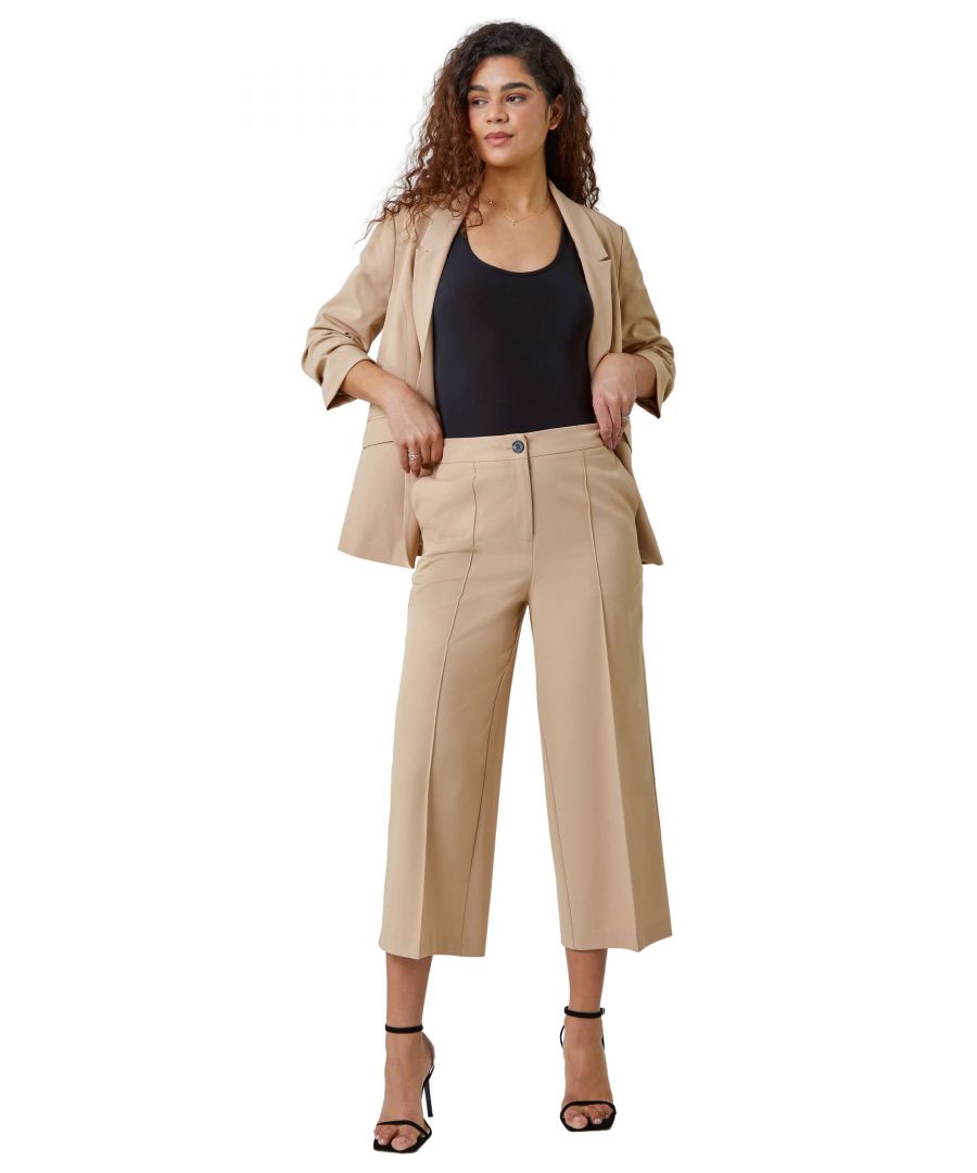 Roman Womens Tailored Stretch Cropped Culottes - Beige - Size 18 UK