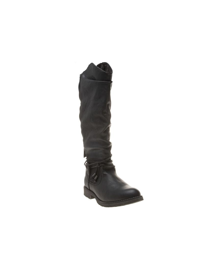 De 66410 dameslaars van Jane Klain combineert stijl met comfort en is een veelzijdige toevoeging aan je garderobe. De kniehoge laarzen in zwart hebben een slouchy afwerking en worden gecompleteerd met een decoratief enkelbandje.