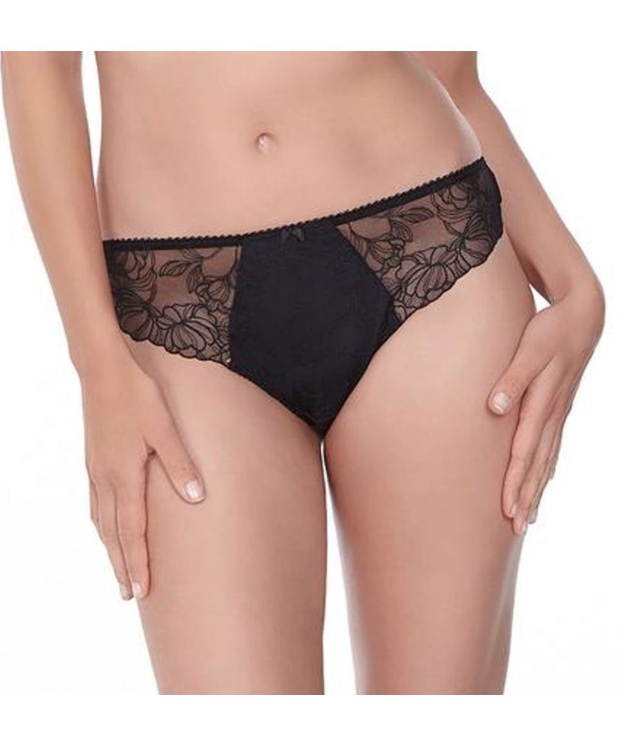 Adding elegance to your lingerie drawer, the Estelle Fantasie collection boasts a captivating and stylish embroidered floral pattern for a chic, romantic look.  These gorgeous mid-rise briefs include an oqaque panel at the front with sheer embroidered side panels, paired with a solid back featuring smooth fabric and flat scalloped edges for smooth finish.  Complete with mini loop elastic around the waistband and medium coverage on the rear.