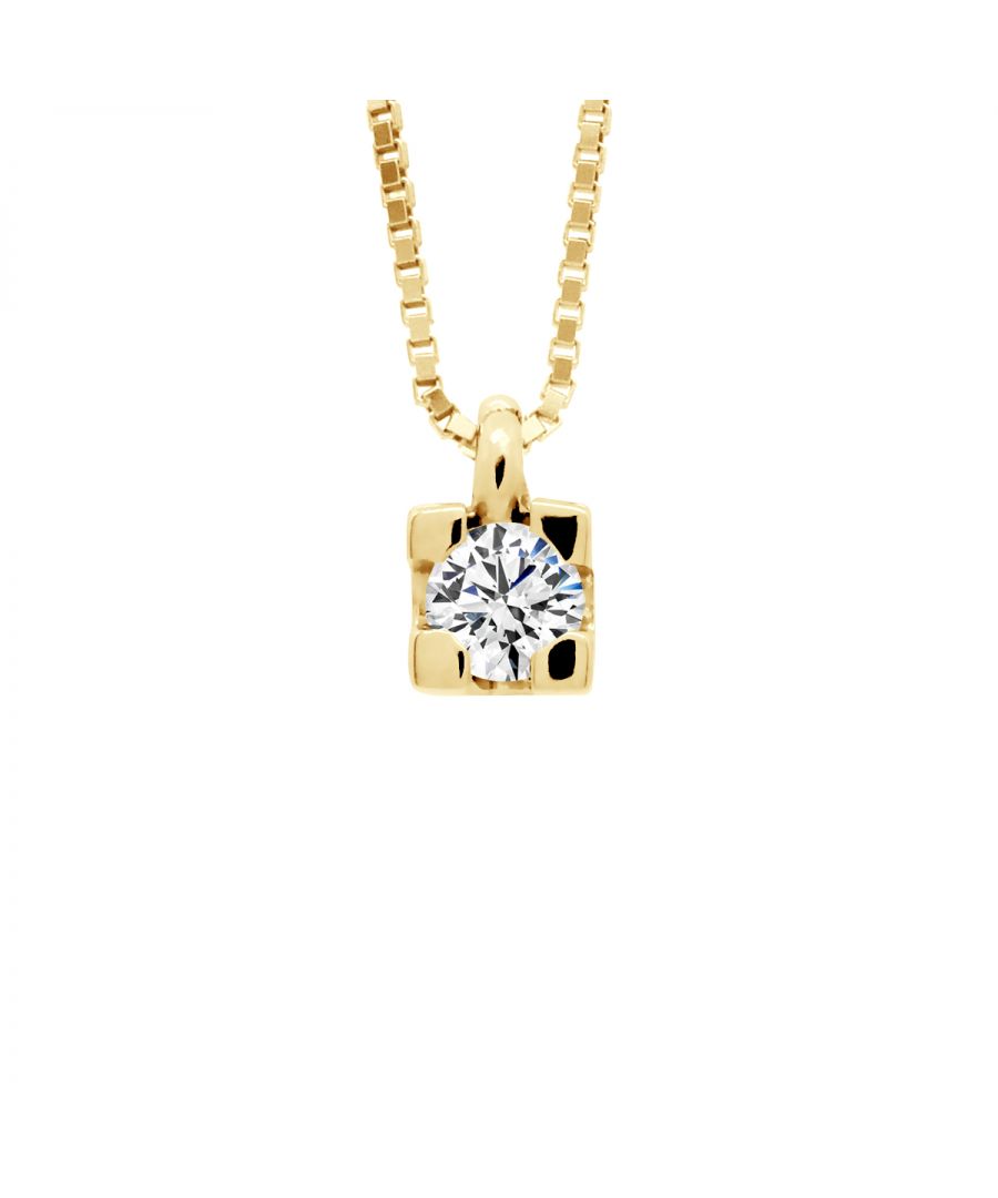 Necklace Solitaire - Diamonds 0,07 Cts - HSI Quality - Venetian Style chain Gold - Length 42 cm, 16,5 in - Our jewellery is made in France and will be delivered in a gift box accompanied by a Certificate of Authenticity and International Warranty