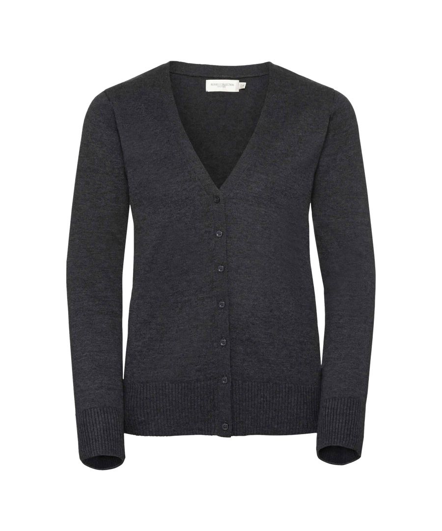 Image for Russell Collection Ladies/Womens V-neck Knitted Cardigan (Charcoal Marl)